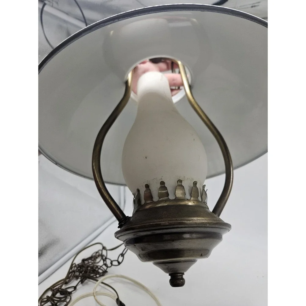 Vintage Hurricane Style Brass Tone Hanging Swag Lamp Light Fixture Works
